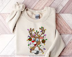 christmas reindeer lights sweatshirt, christmas sweatshirt, reindeer tree sweatshirt, reindeer christmas family shirt, g