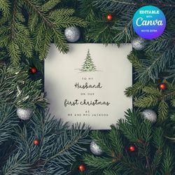 first christmas as mr and mrs, christmas card for husband on first christmas, husband christmas card canva editable