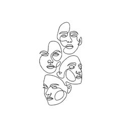four faces embroidery design. 5 sizes. one line embroidery design