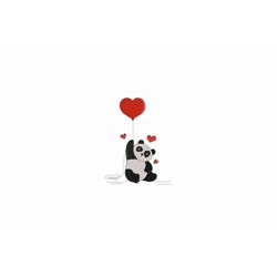 panda with balloon machine embroidery design. 5 sizes. balloon heart embroidery design