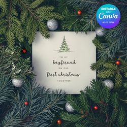 boy friend first christmas card, christmas card for boy friend on first christmas canva editable