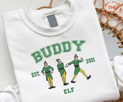 merry christmas 2023 embroidery sweatshirt, buddy elf embroidery sweatshirt, retro xmas movie characters embroidery