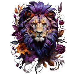 printable lion / lion head / colorful lion picture / t-shirt printing / wall art / lion in colorful flowers /leonardoai