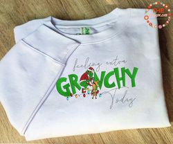 feeling extra today 1957 embroidery sweatshirt, christmas 2023 embroidery sweatshirt, green monster christmas embroidery
