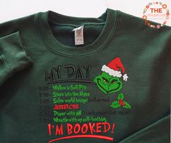 green monster embroidery sweatshirt, my day im booked happy christmas embroidery sweatshirt, movie christmas embroidery