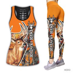hunting orange legging and hollow out tank top set outfit for women | full size | colorful | lgs1244