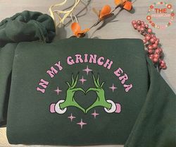 in my greench era embroidery sweatshirt, christmas green monster embroidery sweatshirt, retro pink christmas embroidery