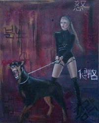 painting "a girl with a doberman"