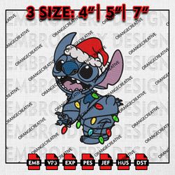 cute stitch w christmas light embroidery files, christmas emb designs, disney machine embroidery file, digital download