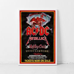 acdc music gig concert poster, classic retro rock vintage wall art print picture decor canvas poster