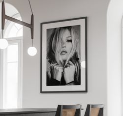 kate moss black and white poster, wall art, beauty room decor, fashion print, vintage style, kate moss print,