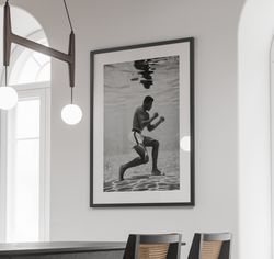 muhammad ali poster, training underwater, photography prints, room home decor, muhammad ali print, black and white wall