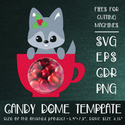 wolf in a cup | candy dome | christmas ornament | paper craft template | sucker holder svg