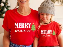 mama mini matching christmas tee, family christmas shirts, matching pajamas, mom and daughter shirts, mom and son tee, h