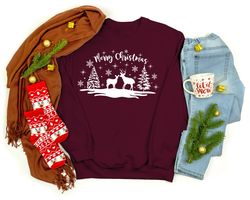 merry christmas sweatshirt, christmas deer shirt, winter vibes sweater, christmas party tees, family christmas shirt, co