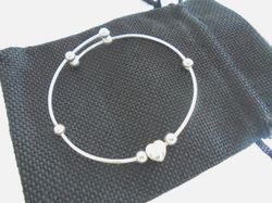 heart rigid bracelet in sterling silver 925 adaptable to wrist size in gift pouch gift for her anniversary birthday chri