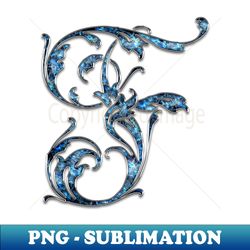 ornate blue silver letter f - artistic sublimation digital file - revolutionize your designs