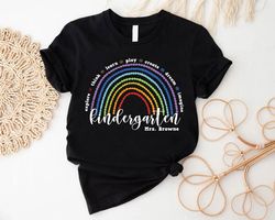 custom kindergarten teacher t-shirt, back to school gift, rainbow kindergarten teacher shirt, personalized teacher, firs