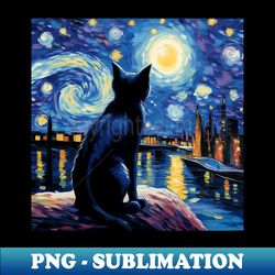 cat van gogh inspired starry night painting for van gogh lovers - exclusive png sublimation download - perfect for creative projects
