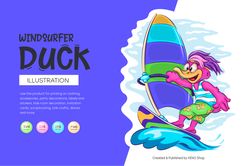 cartoon duck windsurfer. t-shirt, png, svg.