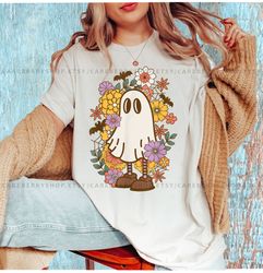 retro 70s floral hippie ghost halloween tshirt , floral halloween, floral ghost ,retro floral ghost,  trick or treat shi