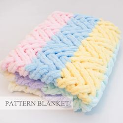 loop yarn blanket pattern, herringbone throw blanket pattern, alize puffy blanket pattern, finger knit blanket pattern