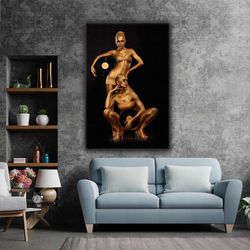 golden bodied female models record music woman makeup roll up canvas, stretched canvas art, framed wall art painting