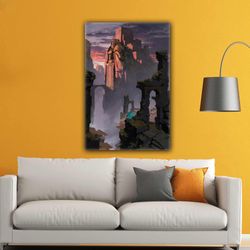 illustration mountain castle landscape art roll up canvas, stretched canvas art, framed wall art painting