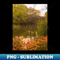 central park lake flowers bridge manhattan nyc - png transparent sublimation file - vibrant and eye-catching typography