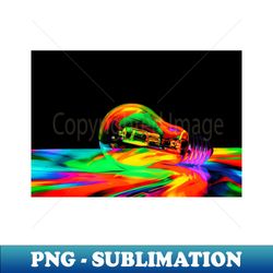 illuminated light bulb reflecting colors against black background - premium sublimation digital download - perfect for creative projects