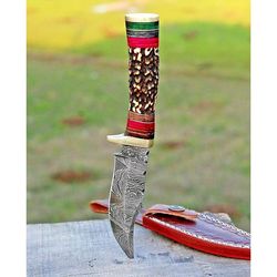 personalised full-tang custom handmade damascus steel hunting knife with fix blade for him