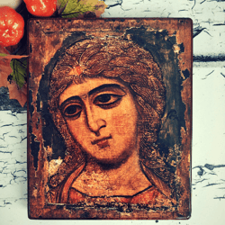 large orthodox icon archangel gabriel, golden hair angel - christian icon - bulk wooden icons