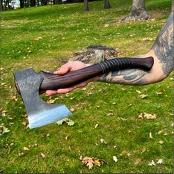 viking hatchet bushcraft axe hand forged camping axe with leather case & personalized handle amindustry