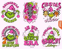 bundle design retro pink grinch christmas png, pink grinchmas png