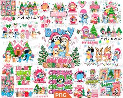 design pink bluey christmas png pack, pink bluey family christmas png