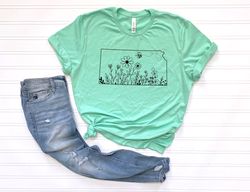 Kansas Floral Tee  Wildflower Tshirt  Kansas Shape Shirt  Customize Your State  Kansas State  State Shirt  Jersey Short