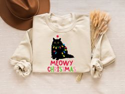 Meowy Christmas Shirt, Cat Christmas Sweatshirt, Cat Lover Xmas T-Shirt, Christmas Cat Mom Sweater, Catmas Gift For New