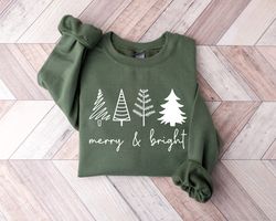 Merry & Bright Christmas Trees Sweatshirt, Christmas Sweatshirt, Holiday Sweater, Womens Holiday Sweatshirt, Christmas S