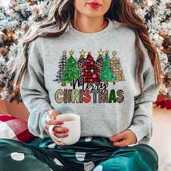 Merry Christmas Sweatshirt, Christmas Tree Sweatshirt, Womens Christmas Sweatshirt, Christmas Crewneck, Holiday Sweatshi