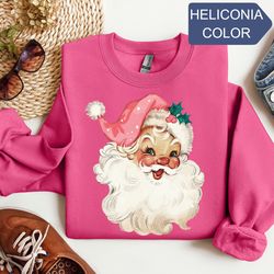 pink santa retro christmas t-shirts sweatshirts for women pink christmas matching family sweaters pink vintage holiday c