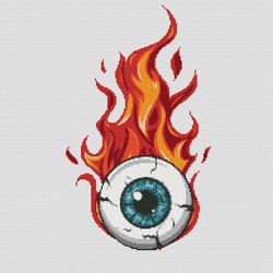 eye cross stitch pattern halloween decor eyeball on fire flame cross stitch modern cross stitch digital file pdf