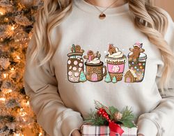 gingerbread christmas coffee shirt, christmas coffee sweatshirt, women holiday sweater, xmas tee, coffee lover gift, lat