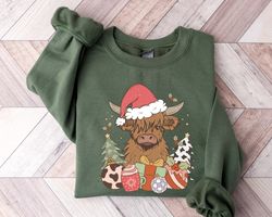 highland cow sweatshirt, christmas sweatshirt, cows sweatshirt, highland cow shirt, trendy shirt, christmas family shirt