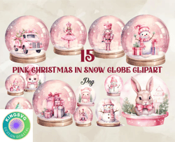 15 pink christmas in snow globe glipart png, christian christmas svg, christmas design, christmas shirt, christmas 06