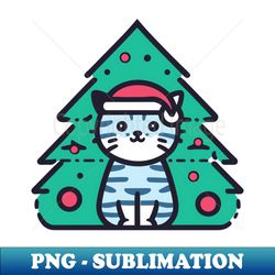 meowy catmas - cute blue cat in a green christmas tree - special edition sublimation png file - instantly transform your sublimation projects