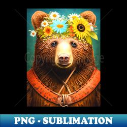 hippie bear flower child - png transparent digital download file for sublimation - fashionable and fearless