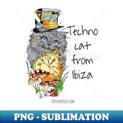 techno cat from ibiza - catsondrugscom - techno party ibiza rave dance underground festival spring break berlin good vibes trance dance technofashion technomusic - png transparent digital download file for sublimation - defying the norms