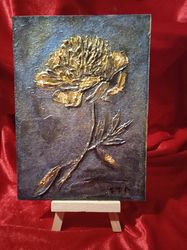 original art painting in acrylic - peonies of ukraine. relief, gold leaf on blac