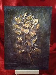 the original acrylic art painting - favorite peonies. relief, gold leaf on black