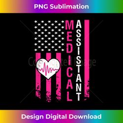 Medical Assistant Gifts Heart Heartbeat Pink American Flag - Futuristic PNG Sublimation File - Lively and Captivating Visuals